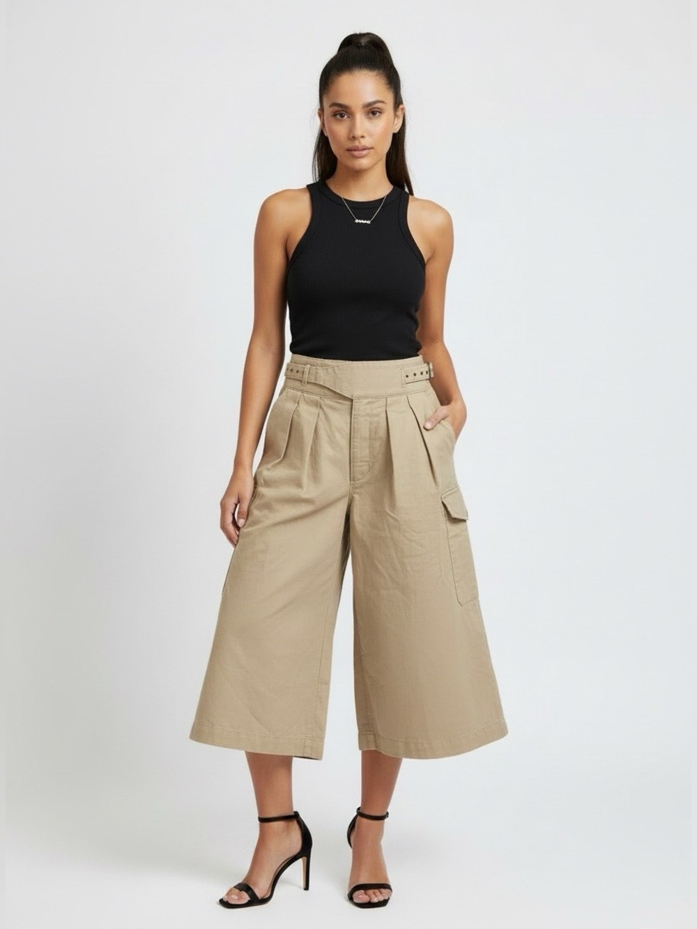 Banana Republic Explorer Culottes cotton linen capris cargo utility pant khaki 4